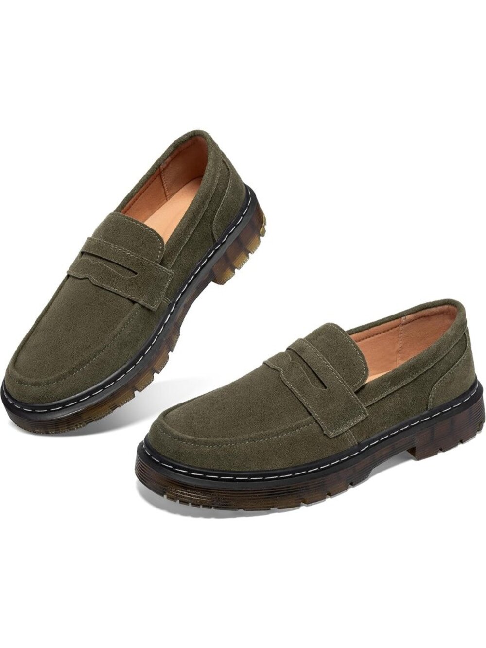 Women's Olive Suede Comfort Fashion Casual Business Work Slip-On Flats Loafer